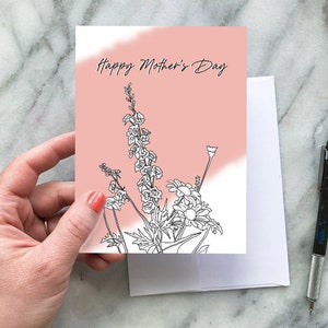 Tarjeta del Día de la Madre: descarga imprimible, tarjeta para mamá de los niños, en blanco, flor, tarjeta sencilla, ramo de flores, tarjeta para el día de la madre de la esposa
