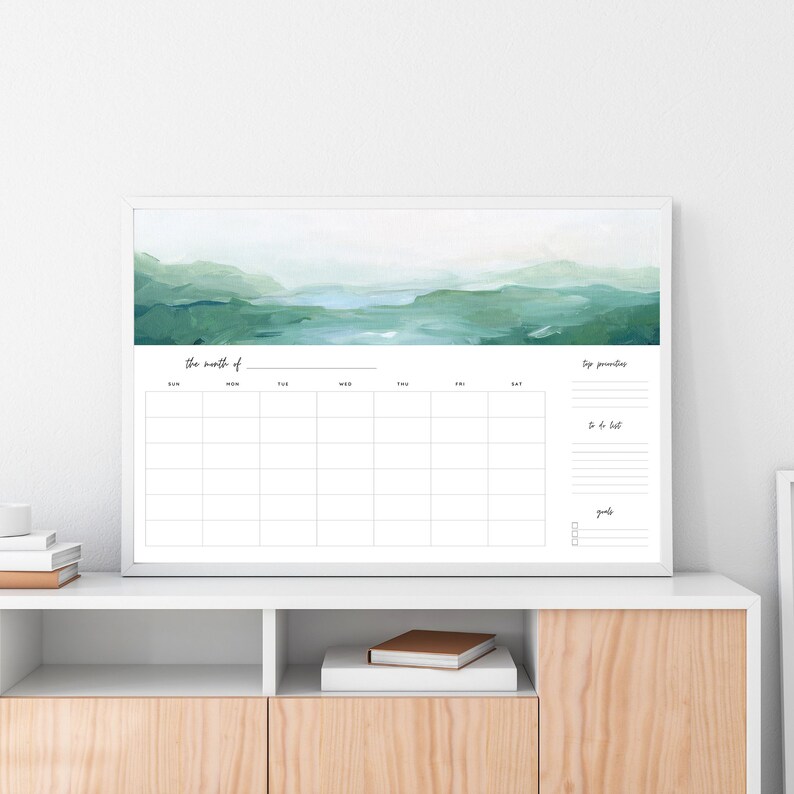 Printable Wall Calendar, Art Calendar, Month at a Glance Calendar