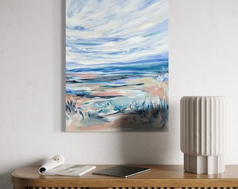 Pintura original de paisagem abstrata, 24x36, acrílico sobre tela, arte de parede com tema de campo verde, obra de arte contemporânea única.