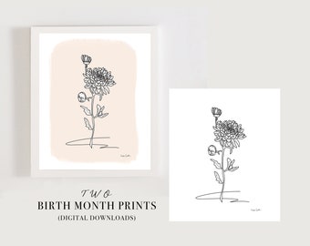 November Birth Month Art Print, Birth Flower Print, Chrysanthemum Botanical Art Print, November Birthday Gift, Wall Art flower, illustration