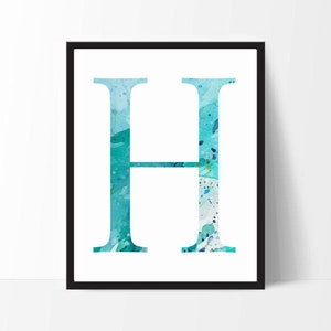 Buchstabe &quot;H&quot; digitaler Typografie, moderner Buchstabe, Aquarell, einfaches Dekor, digitaler Download, Wohnkultur, Kinderzimmer Kunst, Kinderzimmer Buchstaben