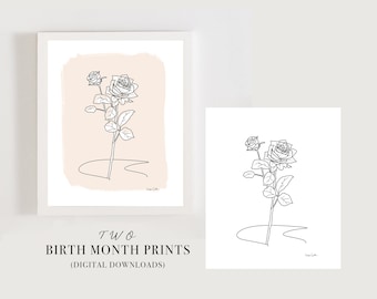 June Birth Flower, line art, floral illustration, Personalized Birthday Gift Birth flower print, digital download, Minimalist Wall Decor