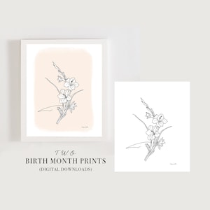 August Birth Flower, Gladiolus, flower illustration, kids room art, Birth flower print, download, August Birthday Gift, birth flower art
