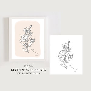 August Birth Flower, Poppy, floral illustration, kids room art, Birth flower print, floral download, August Birthday Gift, birth flower art