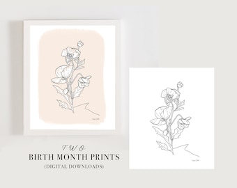 August Birth Flower, Poppy, floral illustration, kids room art, Birth flower print, floral download, August Birthday Gift, birth flower art
