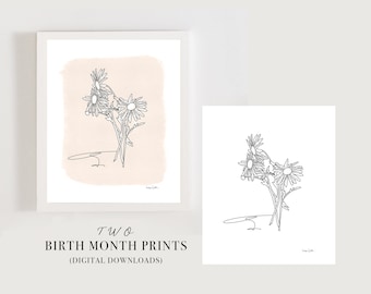 Geboortemaand april Art Print, bloemenprint geboorte, madeliefje muurkunst, botanische kunstprint, verjaardagscadeau april, kunst aan de muur bloem, illustratie