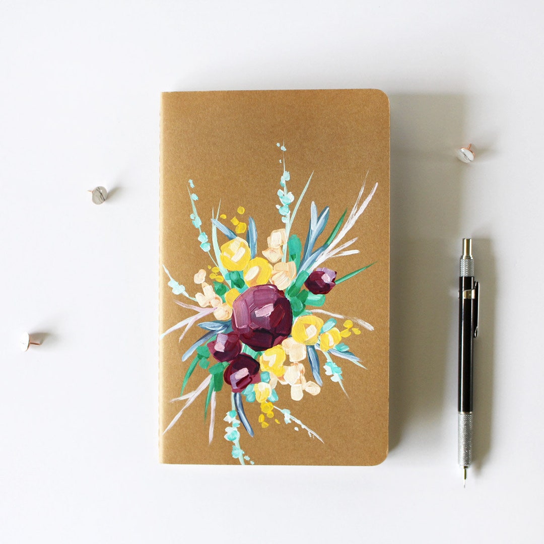 Hand Painted Journal Flowers. for Her Flower Notebook Etsy