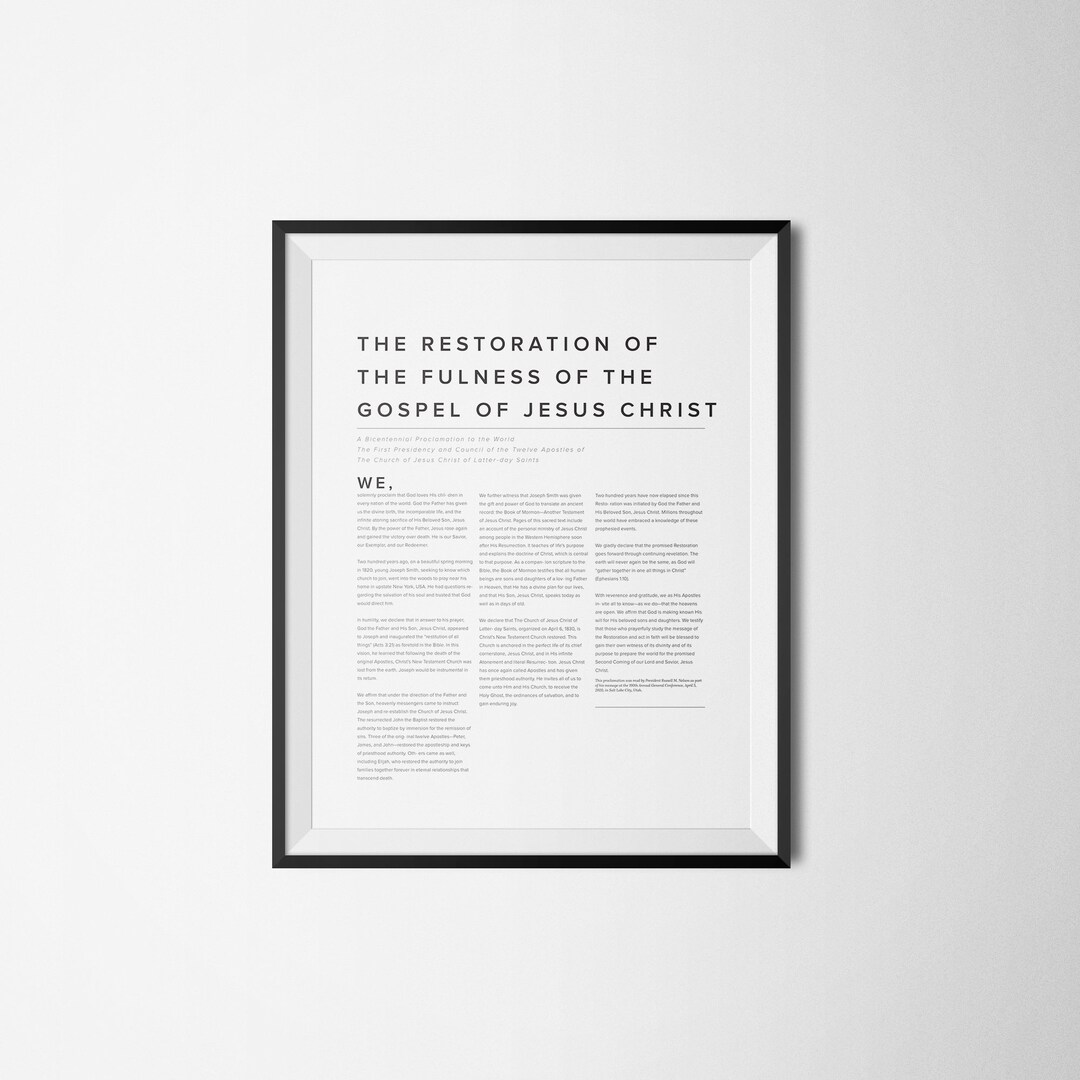 The Restoration of the Fulness of the Gospel of Jesus Christ (printable ...