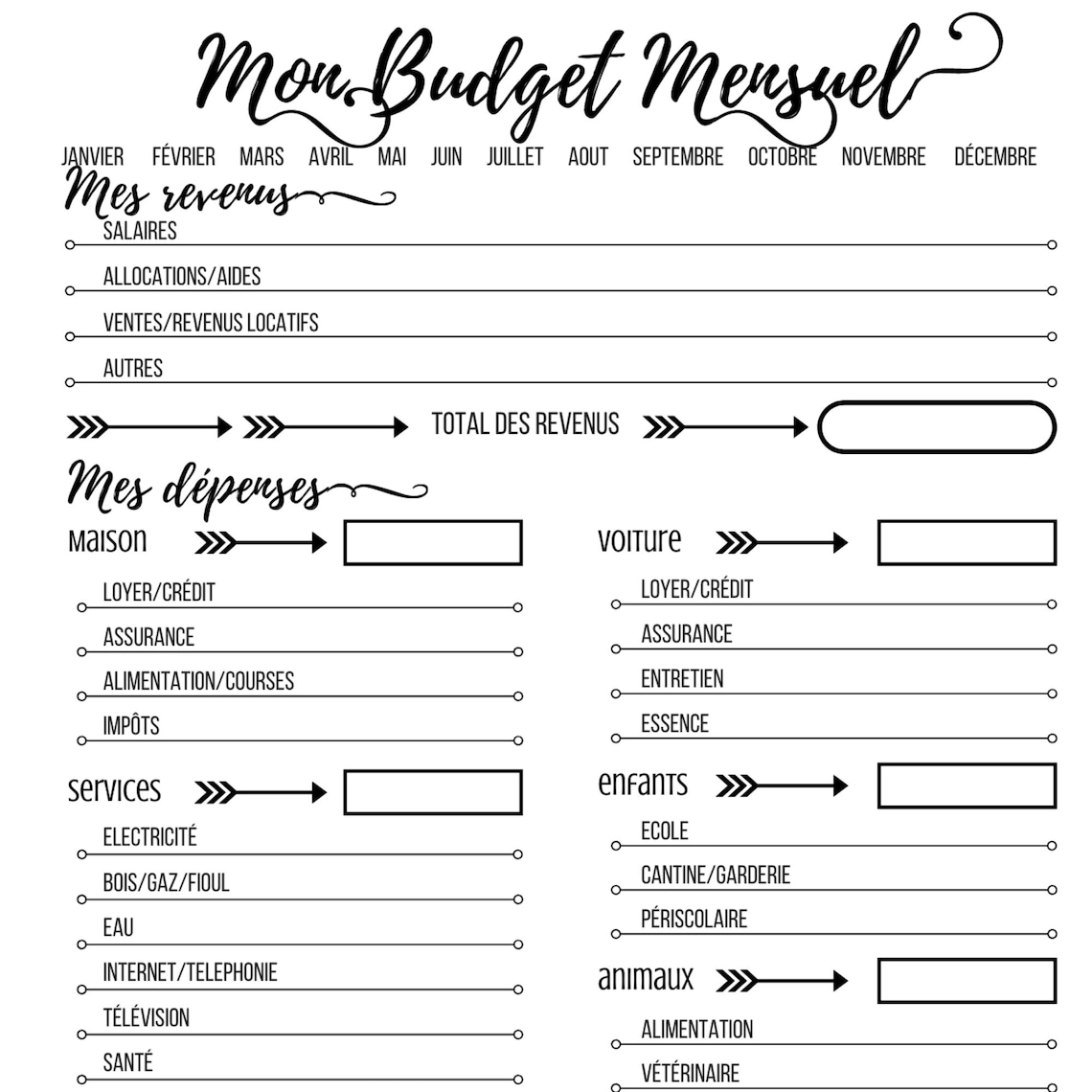 Budget mensuel à imprimer au format A4 et A5 - Etsy France