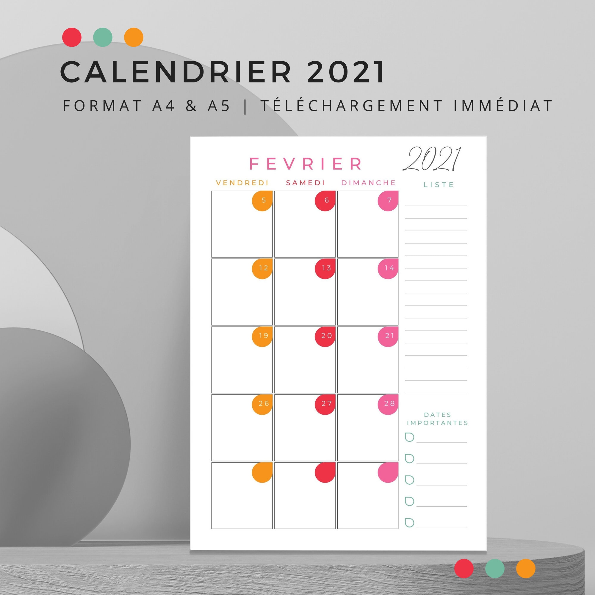 Calendrier Mensuel 2021 à Imprimer Calendrier Mensuel 2021 à Imprimer Au Format A4 Et A5 - Etsy UK
