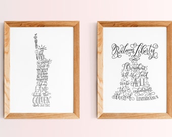 Statue of Liberty and Liberty Bell Handlettering Printables