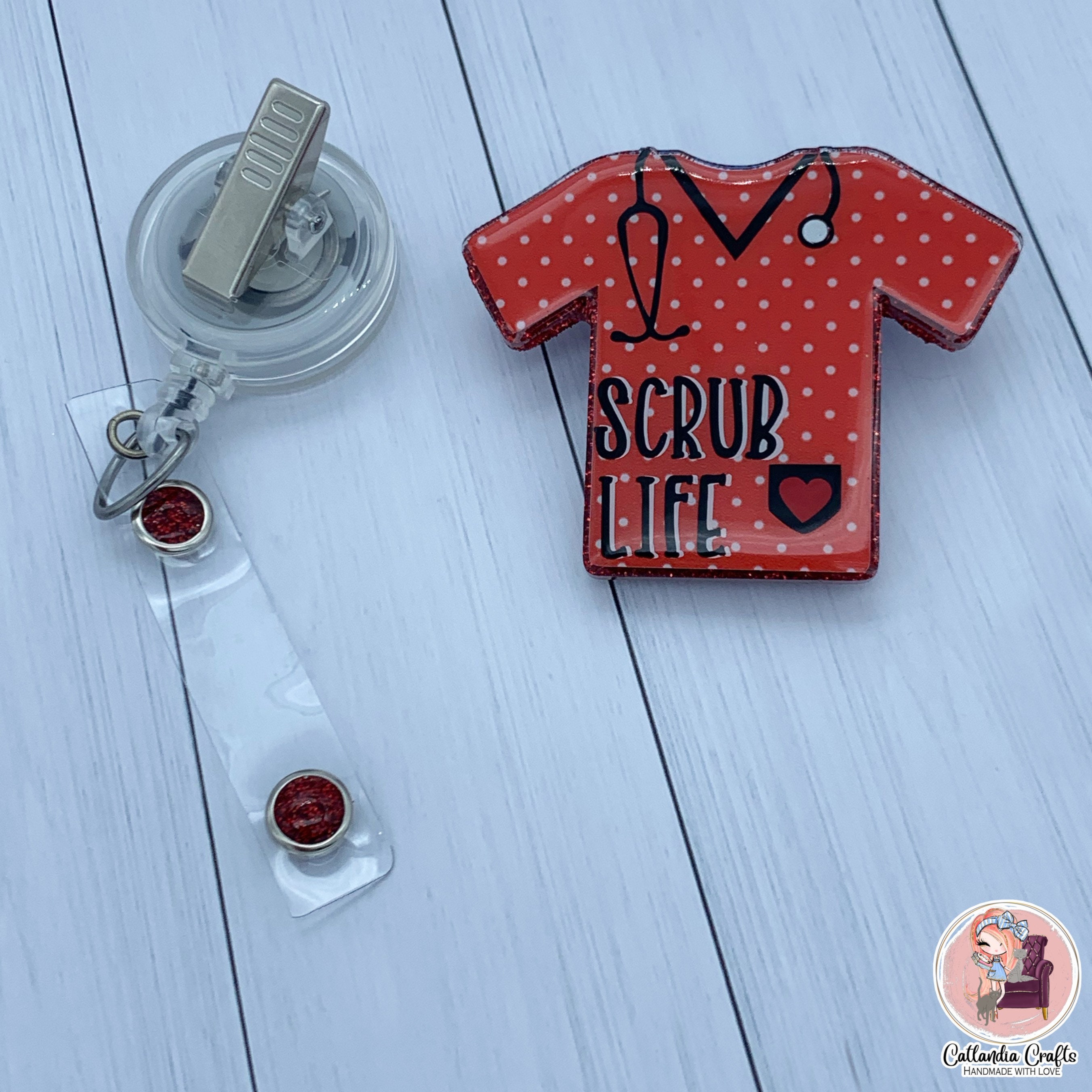 Scrub Top Badge Reelcute ID holder badge reel nametag Etsy