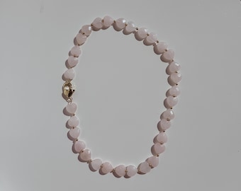 Rose Quartz Heart Clasp Necklace