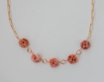 Coral Fossil Donut Bead Necklace