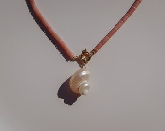 Pearly Turbo Shell & Pink Opal Necklace