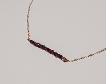 Faceted Garnet Choker: Elegant Deep Red Stone with Gold-filled Chain