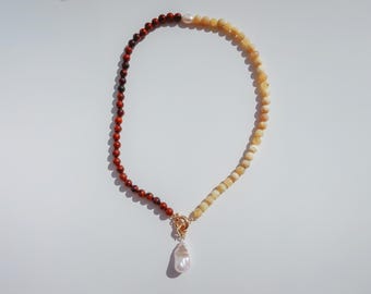 Reversible Mahogany Obsidian + Yellow Opal Gemstone Necklace