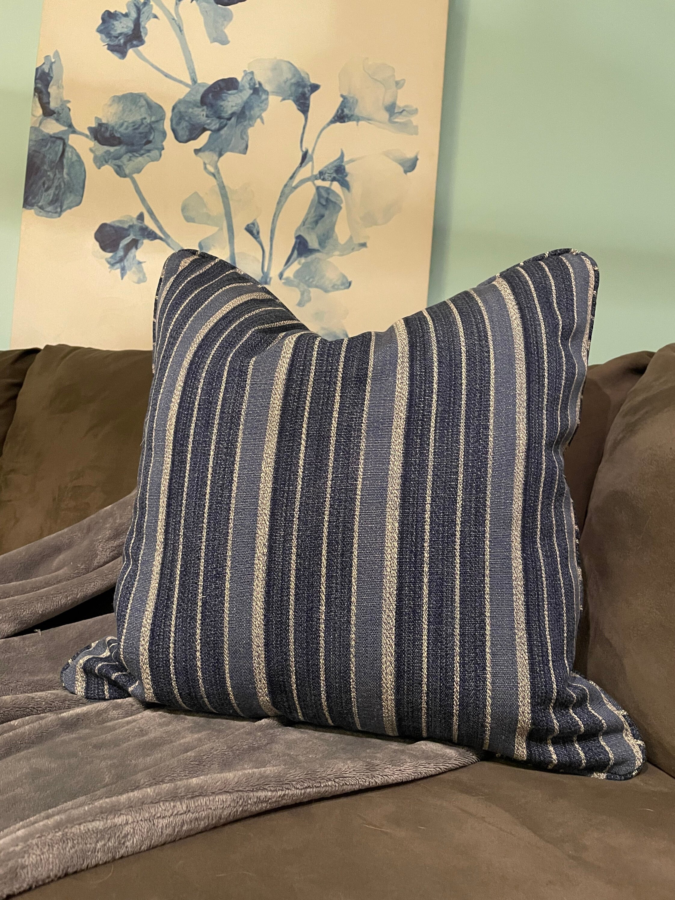 Blue Striped Pillow // Blue Throw Pillow // Corded Pillow Etsy UK
