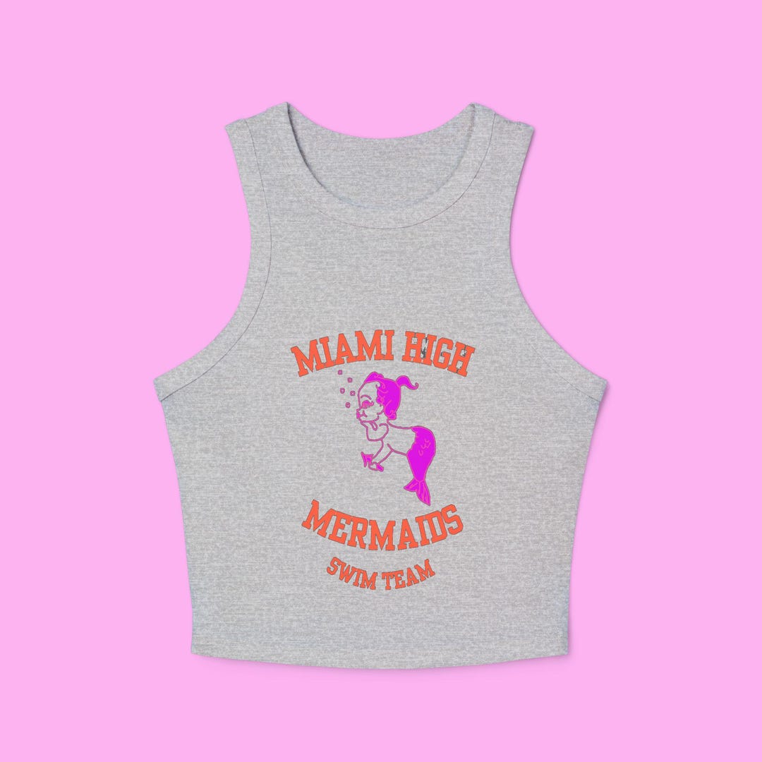 Miami High Mermaids Crop Tank Top: Ribbed Cotton Blend, Sporty