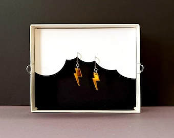 Stormy Monday Orange Acrylic Lightning Bolt Earrings with Handmade Packaging