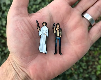 Han and Leia style enamel pin set