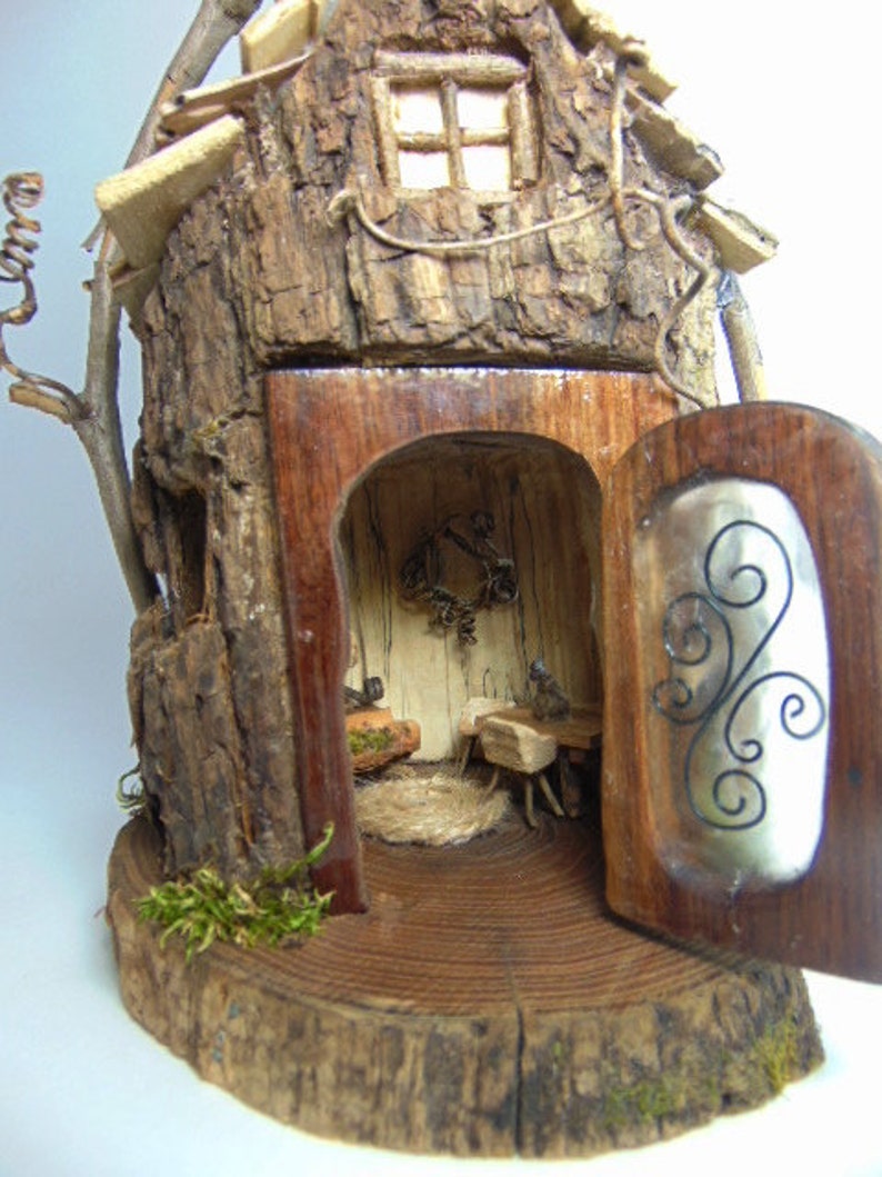 Fairy House with Furniture Hand carved wood fairy house | Etsy