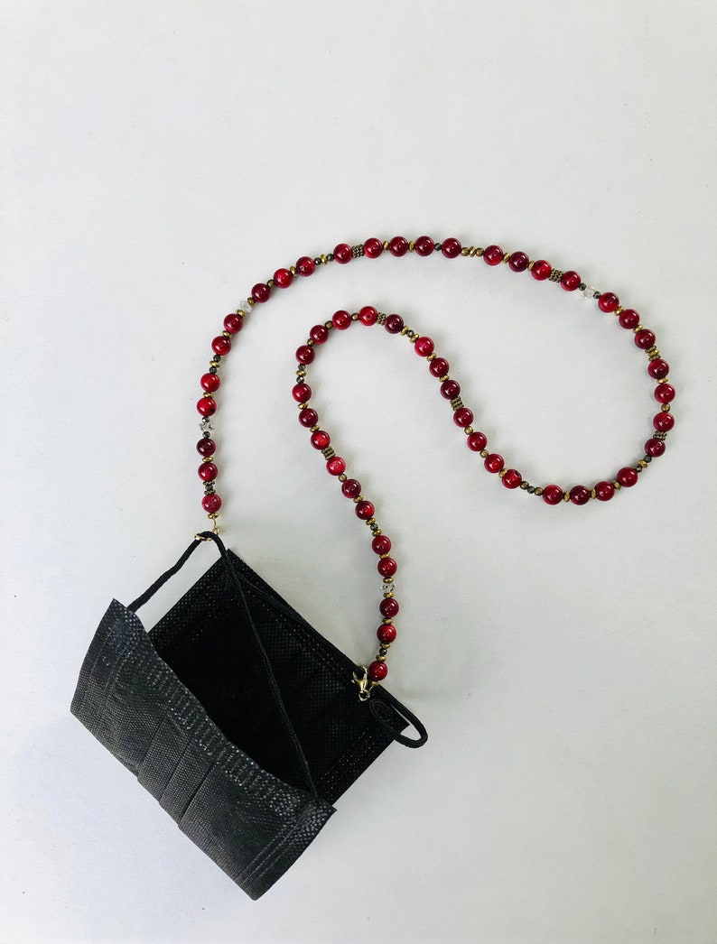gold fill lobster clasp Beaded Mask Chain with red coral Red Coral Kiss Mask Chain herkimer diamonds and brass spacers