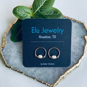 Dainty lightweight stud circle earrings with citrine or pearl accent, 14k gold fill hoop, negative space, modern edgy- &quot;Dreamer Studs&quot;