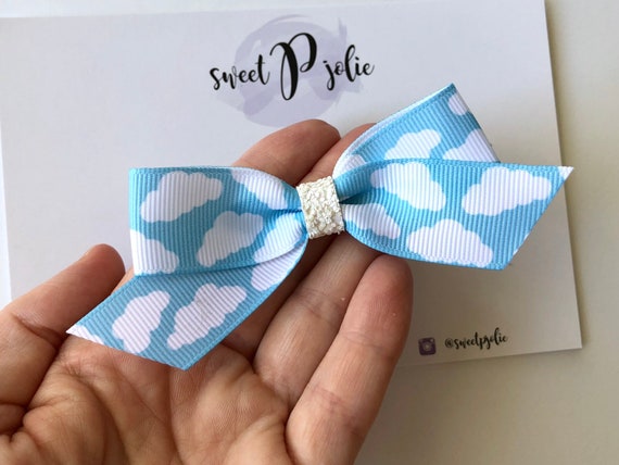 Toy Story Inspired Andys Room Wallpaper Print Ribbon Glitter Hair Bow Disney Toy Story Land Andys Room Cloud Print Hair Bow Headband