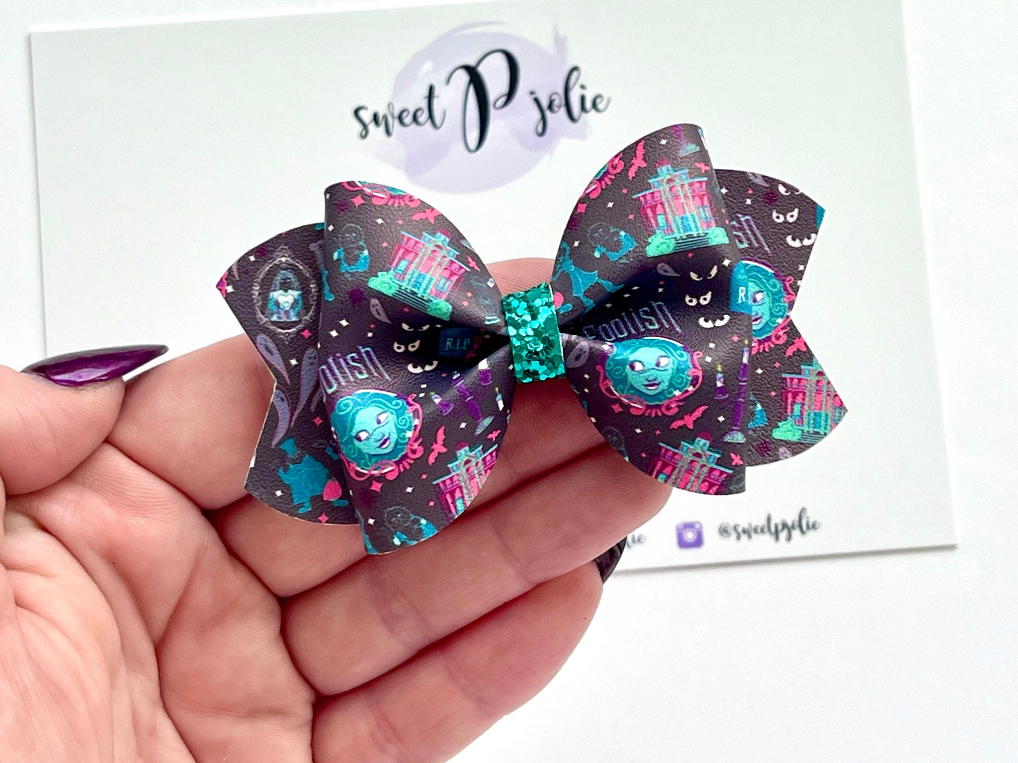 Haunted Mansion Madam Leota Large Purple Black Hair Bow with large Clip 2 main image 3