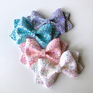 Dream Dazzling Iridescent Fairy Tale Glitter Hair Bow // White Princess Headband Hair Clip // Large Girls Mini Newborn Baby Bow image 4