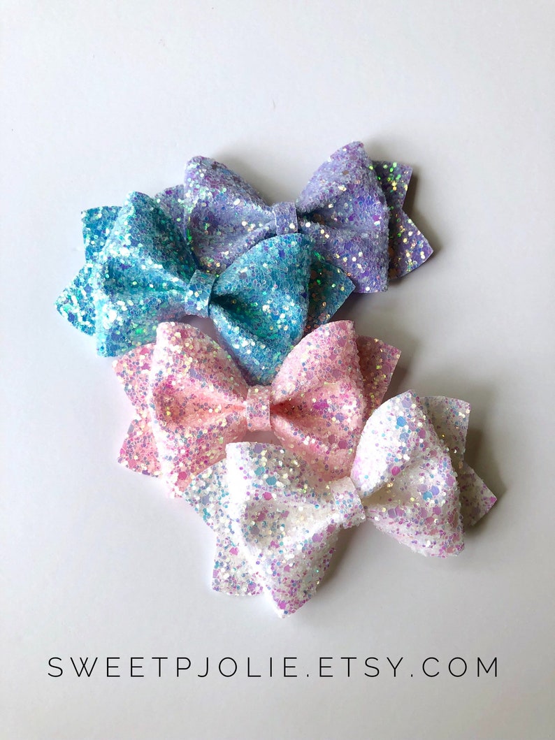 Dream Dazzling Iridescent Fairy Tale Glitter Hair Bow // White Princess Headband Hair Clip // Large Girls Mini Newborn Baby Bow image 4