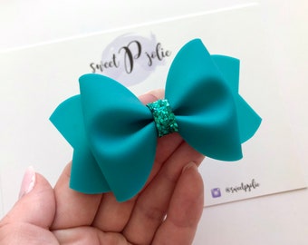 Bright Teal Jelly + Glitter Hair Bow // Summer Pool Bow Water Resistant Headband Hair Clip // Large Girls Mini Newborn Baby Bow