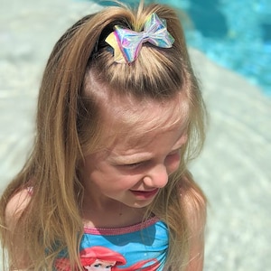 Summer Mermaid Sparkle Holographic Transparent Pool Bow // Jelly Water Bow Summer Pool Bow Waterproof Headband Hair Clip image 10