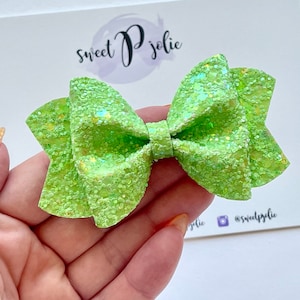 Sour Apple Summer Iridescent Popsicle Glitter Hair Bow // Summer Neon Fluorescent Hair Clip Headband // Large Girls Newborn Toddler