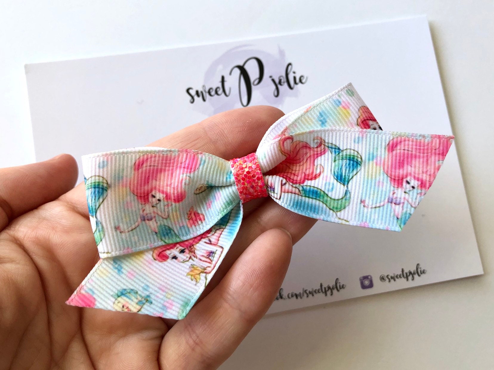 Ariel Inspired Watercolor Little Mermaid Print Ribbon + Glitter Hair ...