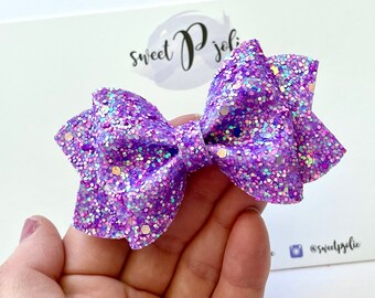 Neon Sour Grape Slushie Iridescent Glitter Hair Bow // Summer Neon Fluorescent Hair Clip Headband // Large Girls Newborn Toddler