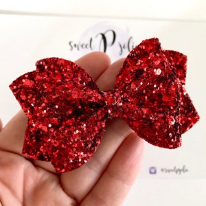 Red Iridescent Chunky Glitter Hair Bow // Fourth of July Christmas Winter Holiday Headband Hair Clip // Large Girls Baby Toddler Bow