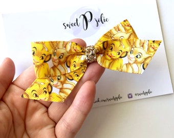 Simba + Nala Inspired Silhouette Print Ribbon + Glitter Hair Bow // Lion King Disneyland Disney Park Print Bow Headband Hair Bow