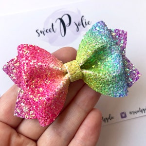Neon Iridescent Rainbow Glitter Hair Bow // Bright Neon Rainbow Glitter Headband Hair Clip // Large Girls Mini Newborn Baby Bow