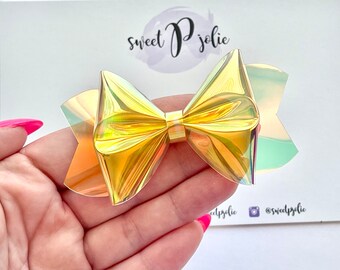 Light Gold Holographic Jelly Pool Hair Bow // Summer Water Pool Jelly Bow Hair Clip Headband Girls Newborn Baby