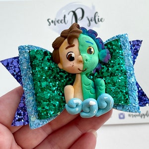 LIMITED Luca Inspired Clay Center + Glitter Hair Bow // Disney Inspired Hair Clip Headband Baby Girls Toddler Hair Bow