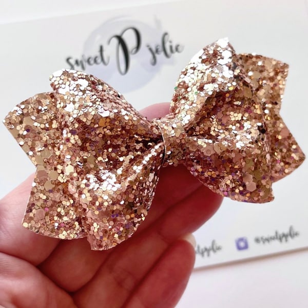 Rose Gold Chunky Glitter Hair Bow // Wedding Christmas Fall Winter Holiday Headband Hair Clip // Girls Mini Newborn Baby Toddler Large Bow