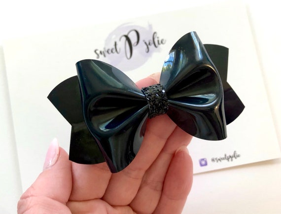 Black Faux Patent Leather + Glitter Hair Bow // Black  display picture 1