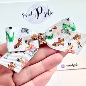 Toy Story Inspired Character Toss Print Ribbon + Glitter Hair Bow // Disney Toy Story Land Woody Jessie Buzz Print Hair Bow Headband