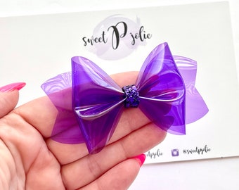 Vivid Grape Purple Transparent Jelly + Glitter Hair Bow // Summer Pool Bow Water Resistant Headband Hair Clip // Large Girls Mini Baby Bow