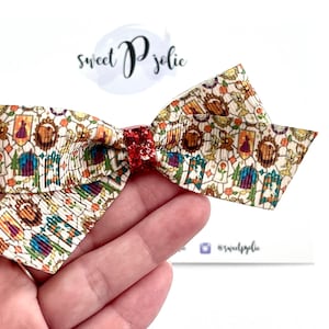 Beauty and the Beast Inspired Stained Glass Print Ribbon + Glitter Hair Bow // Disneyland Disney Park Print Bow Headband Hair Bow