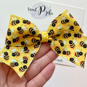 Buzzin Hummeln Print XL Band + Glitzer Haarschleife / Frühling Sommer Biene Print Haarschleife Stirnband Big Bow Haarspange