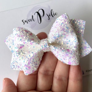 Dream Dazzling Iridescent Fairy Tale Glitter Hair Bow // White Princess Headband Hair Clip // Large Girls Mini Newborn Baby Bow image 1