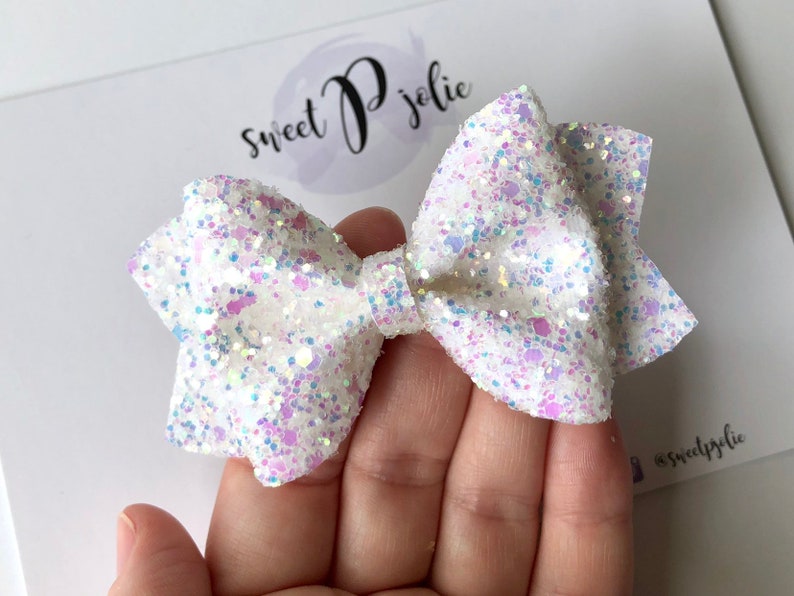 Dream Dazzling Iridescent Fairy Tale Glitter Hair Bow // White Princess Headband Hair Clip // Large Girls Mini Newborn Baby Bow image 1